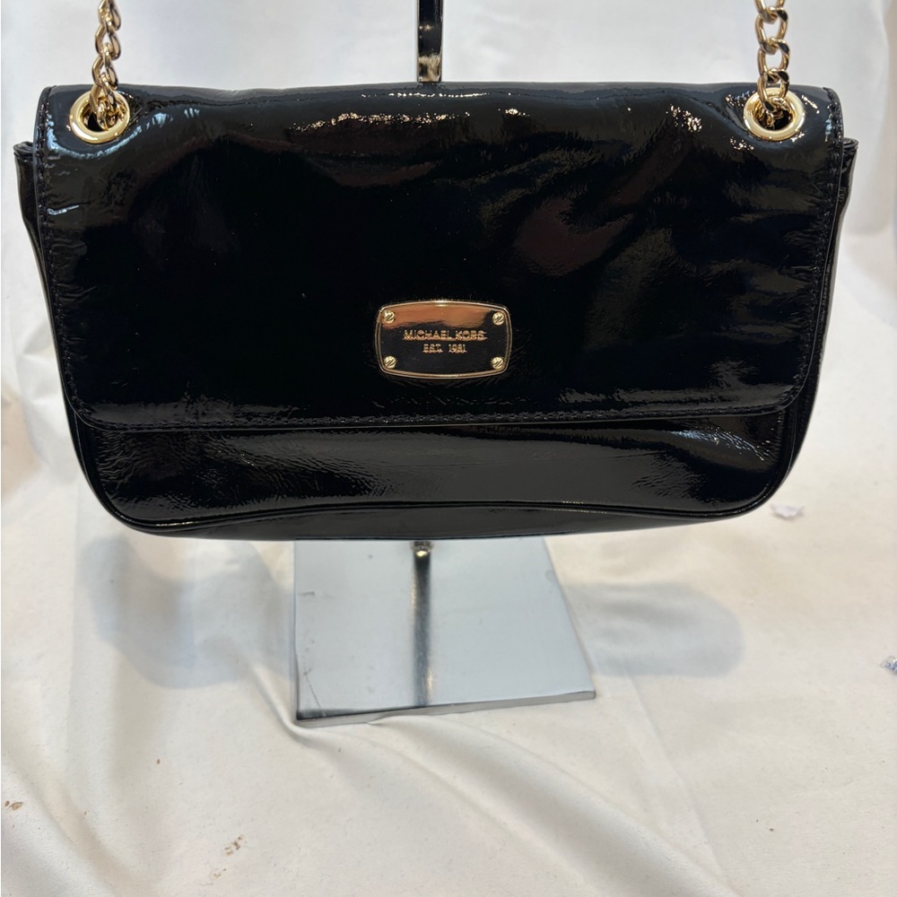 Michael Kors Patent Leather Crossbody Purse Bag Jet Set Gold Chain NWT Medium